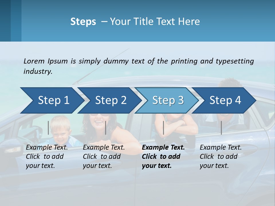 A Family In A Blue Car On The Beach PowerPoint Template