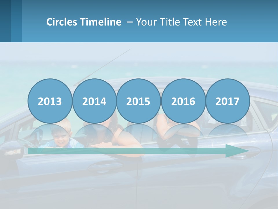 A Family In A Blue Car On The Beach PowerPoint Template