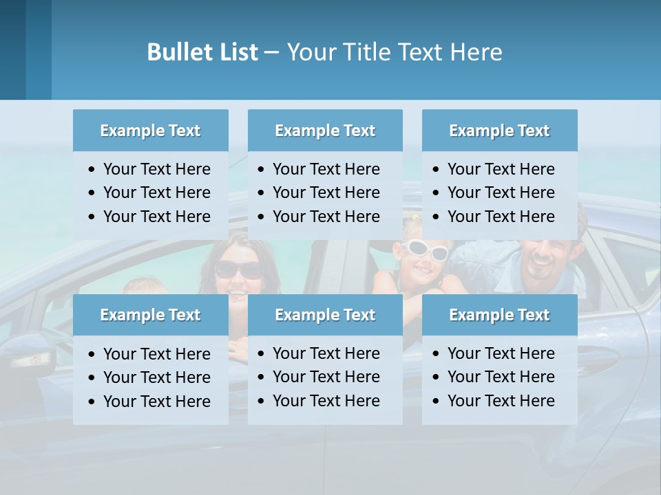 A Family In A Blue Car On The Beach PowerPoint Template
