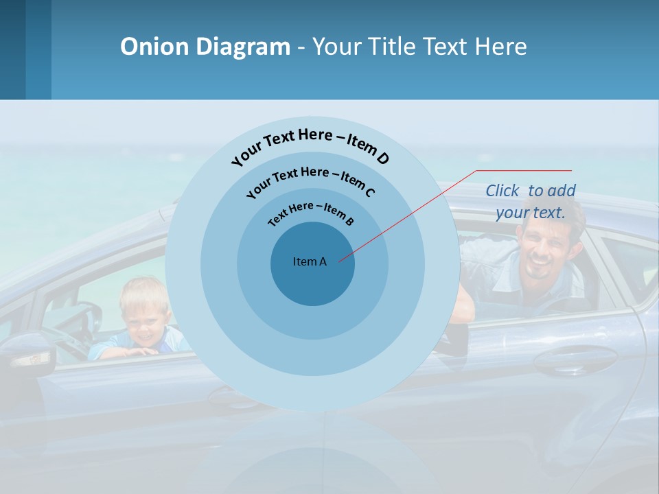 A Family In A Blue Car On The Beach PowerPoint Template