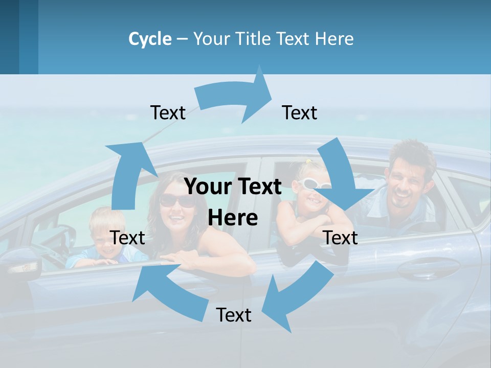 A Family In A Blue Car On The Beach PowerPoint Template