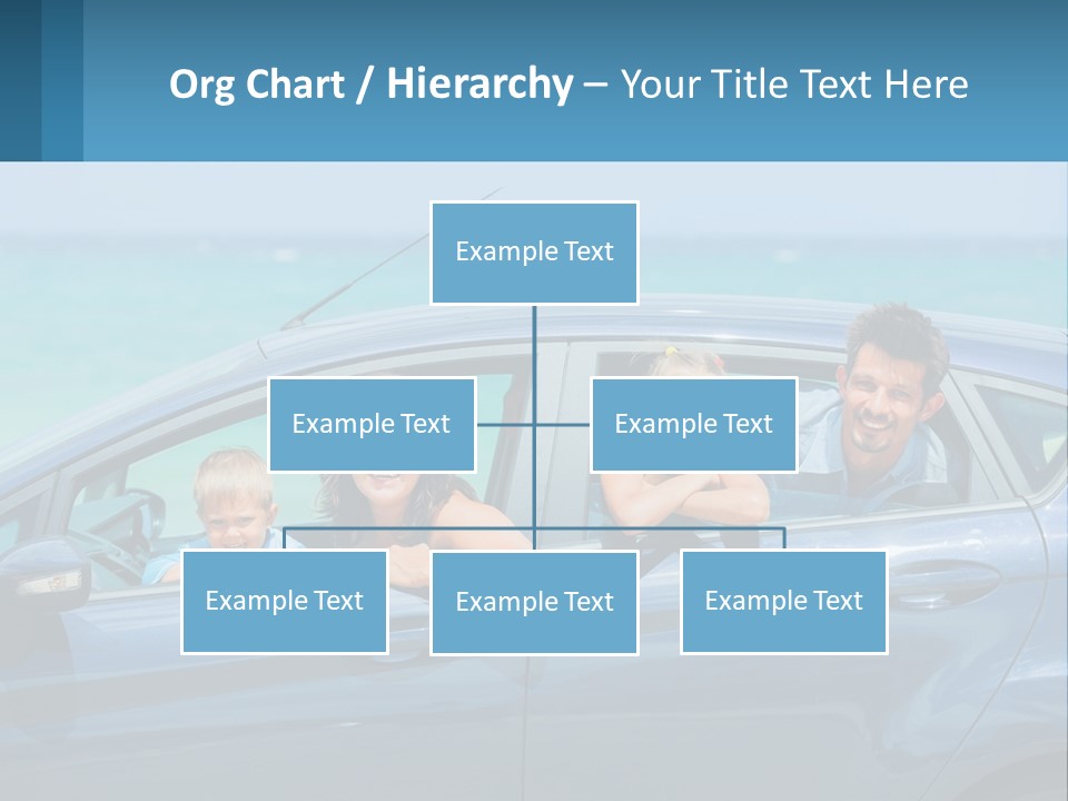 A Family In A Blue Car On The Beach PowerPoint Template