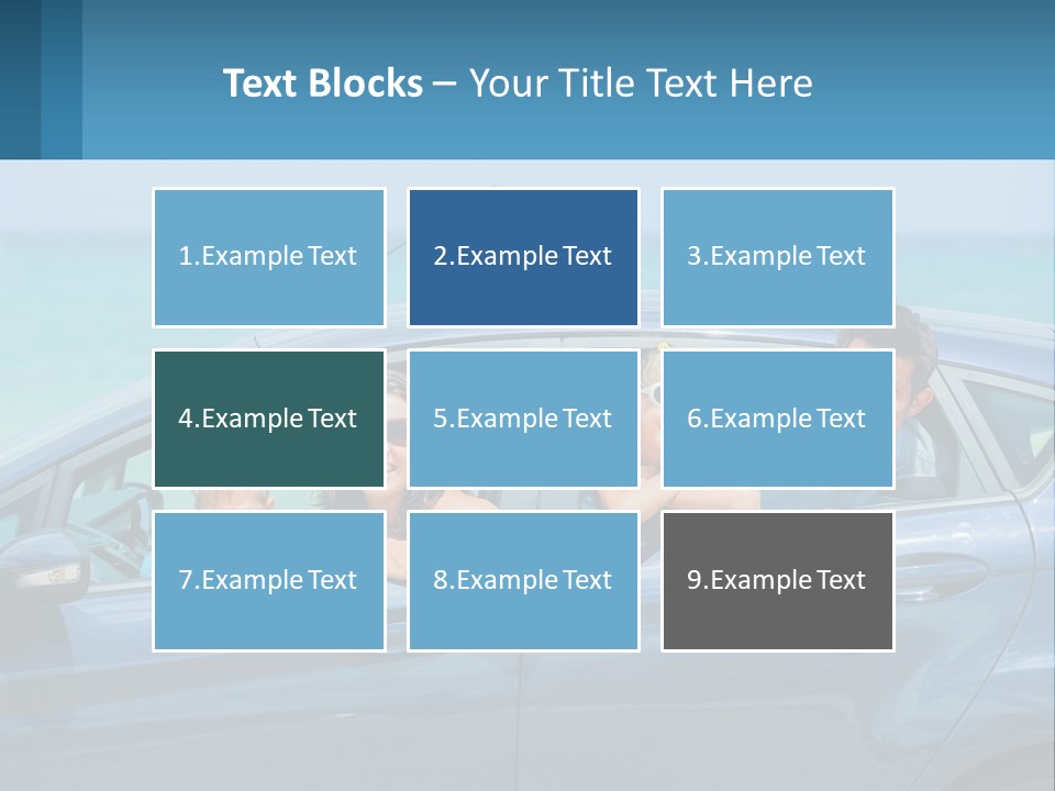 A Family In A Blue Car On The Beach PowerPoint Template