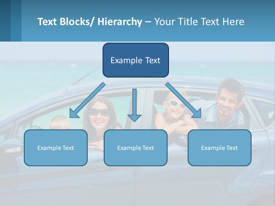 A Family In A Blue Car On The Beach PowerPoint Template