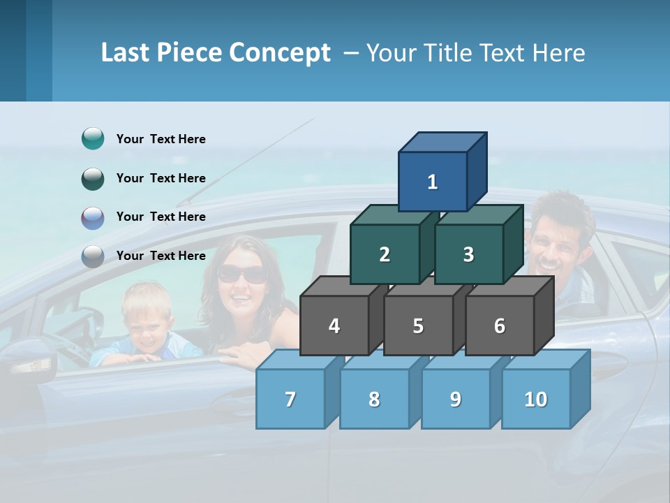 A Family In A Blue Car On The Beach PowerPoint Template