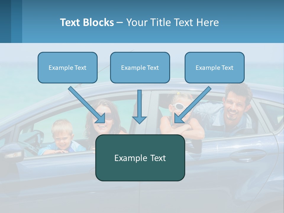 A Family In A Blue Car On The Beach PowerPoint Template