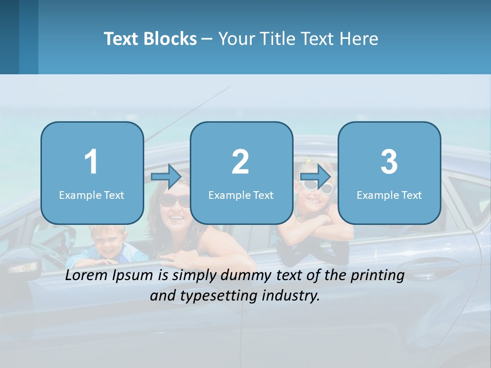 A Family In A Blue Car On The Beach PowerPoint Template