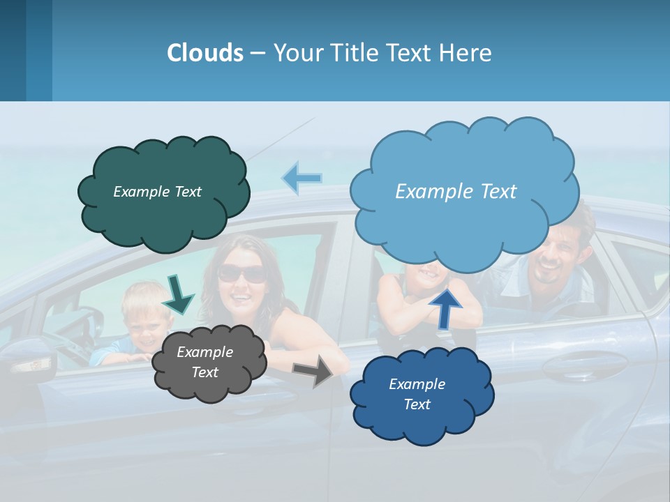 A Family In A Blue Car On The Beach PowerPoint Template