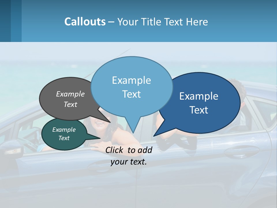 A Family In A Blue Car On The Beach PowerPoint Template