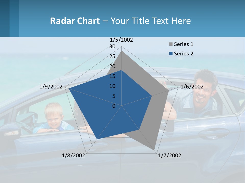 A Family In A Blue Car On The Beach PowerPoint Template