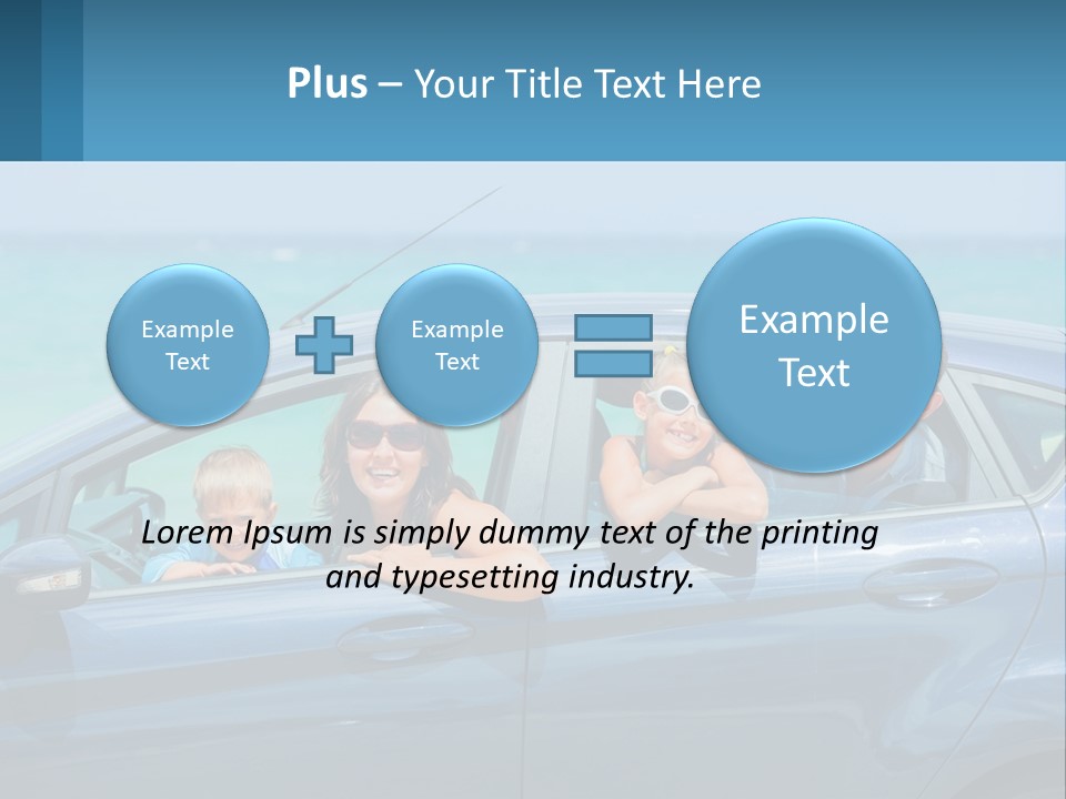 A Family In A Blue Car On The Beach PowerPoint Template