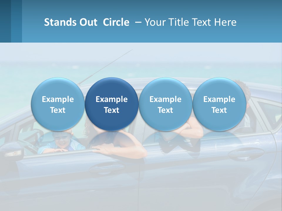 A Family In A Blue Car On The Beach PowerPoint Template