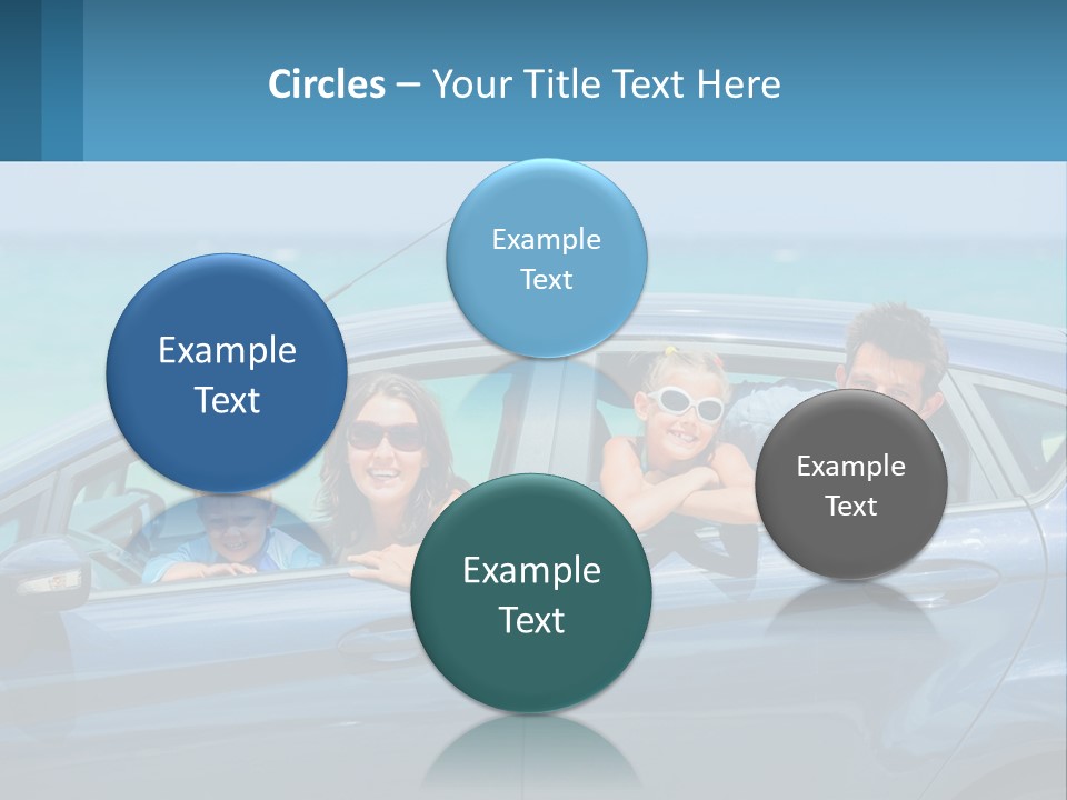 A Family In A Blue Car On The Beach PowerPoint Template