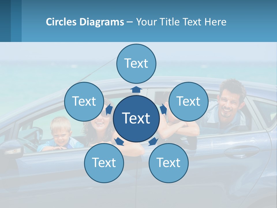 A Family In A Blue Car On The Beach PowerPoint Template