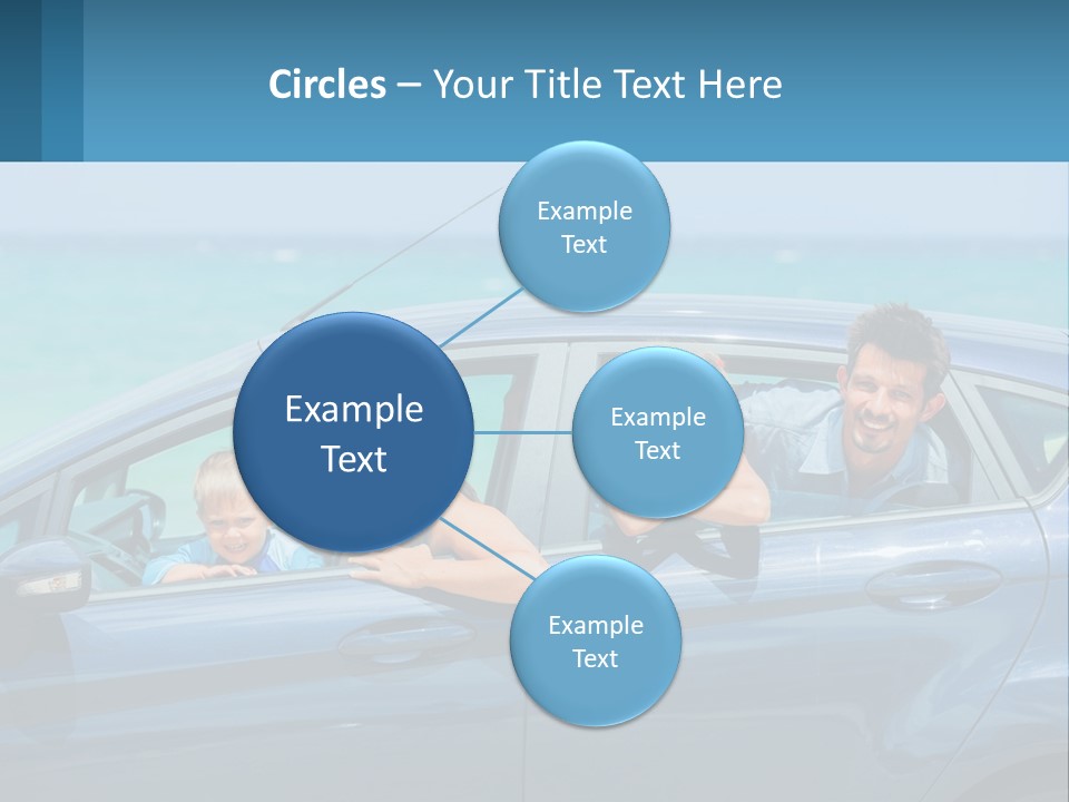 A Family In A Blue Car On The Beach PowerPoint Template