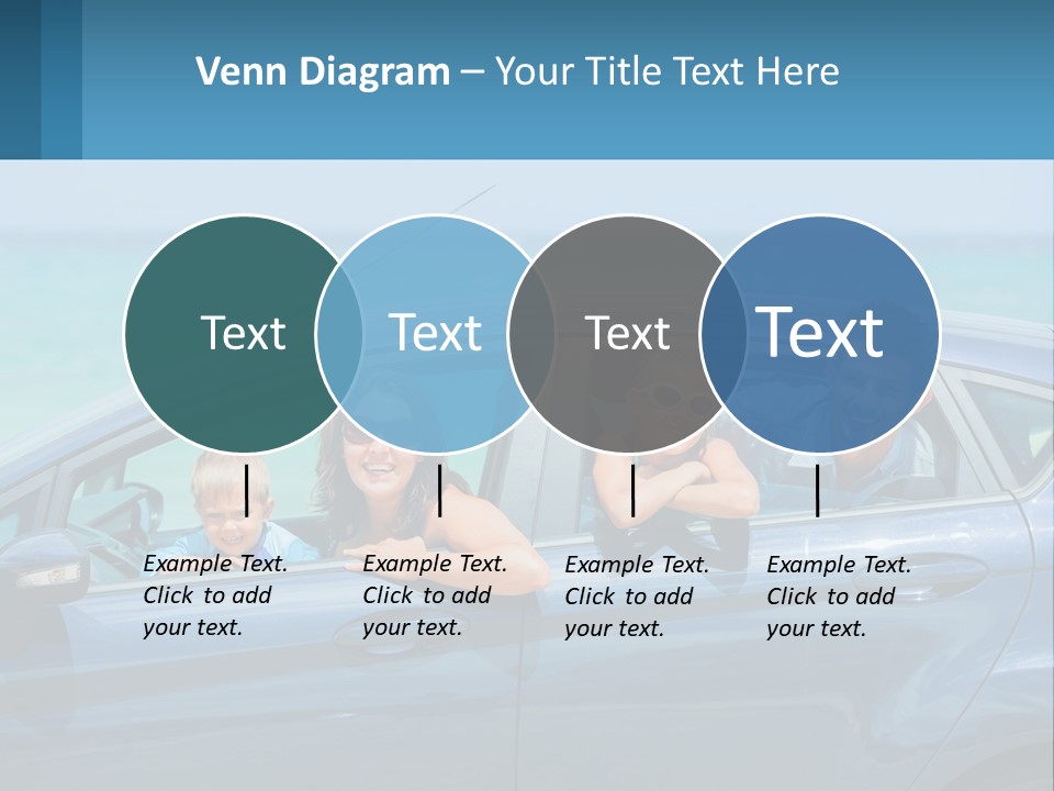 A Family In A Blue Car On The Beach PowerPoint Template