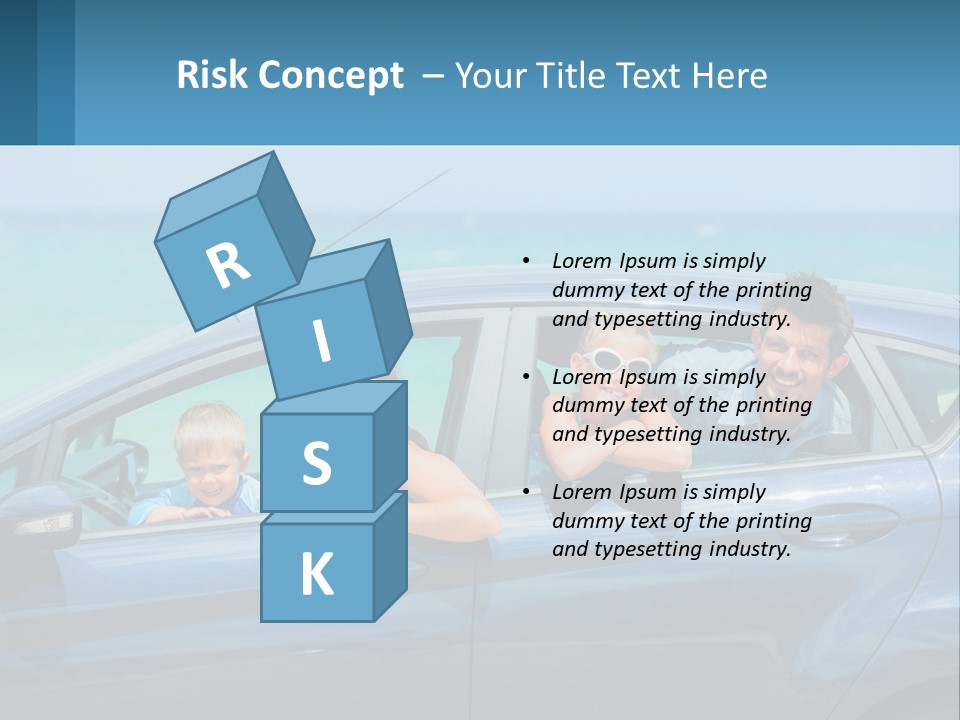 A Family In A Blue Car On The Beach PowerPoint Template