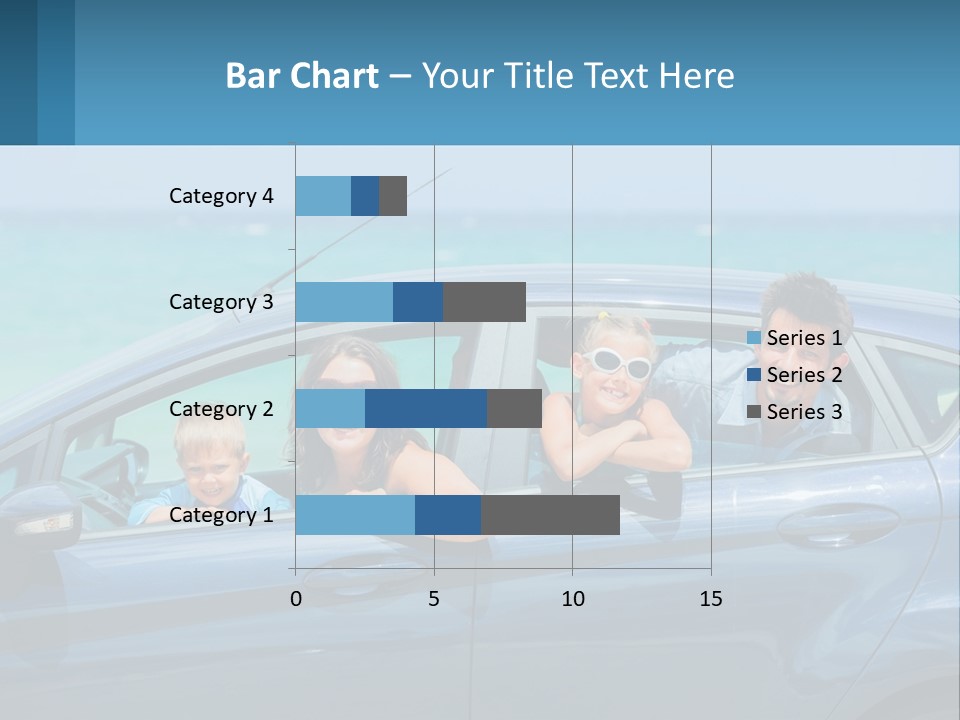 A Family In A Blue Car On The Beach PowerPoint Template