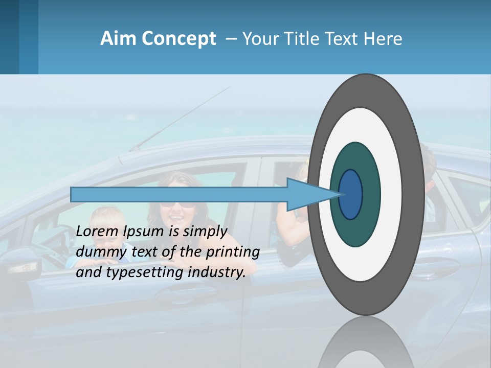 A Family In A Blue Car On The Beach PowerPoint Template