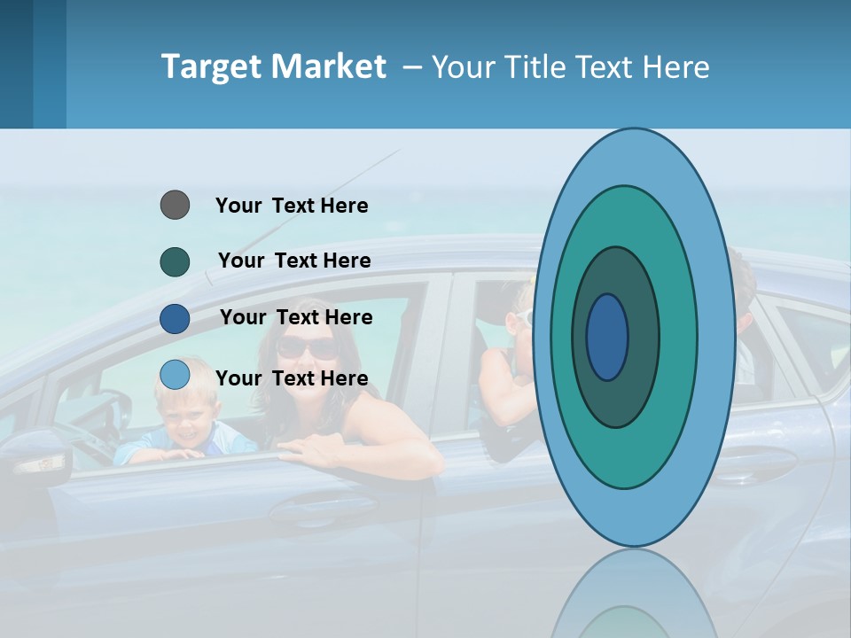 A Family In A Blue Car On The Beach PowerPoint Template