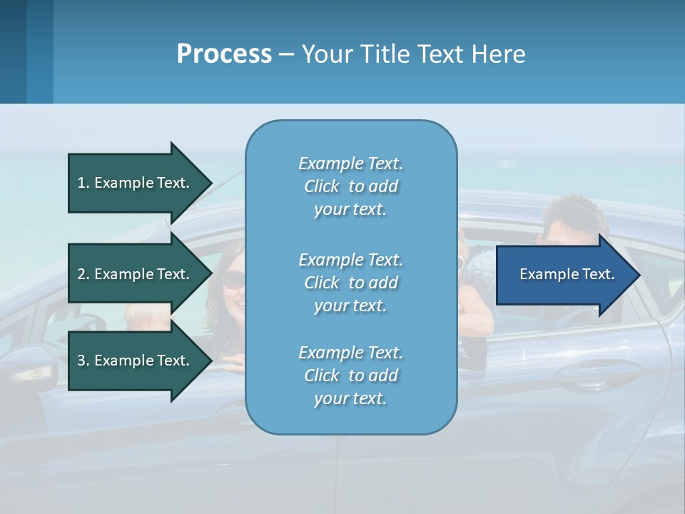 A Family In A Blue Car On The Beach PowerPoint Template