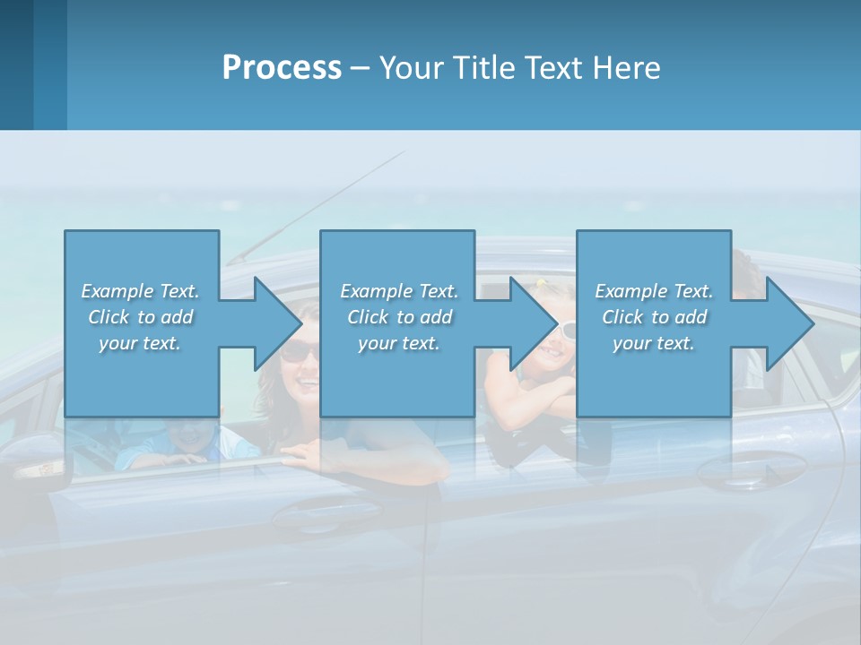 A Family In A Blue Car On The Beach PowerPoint Template