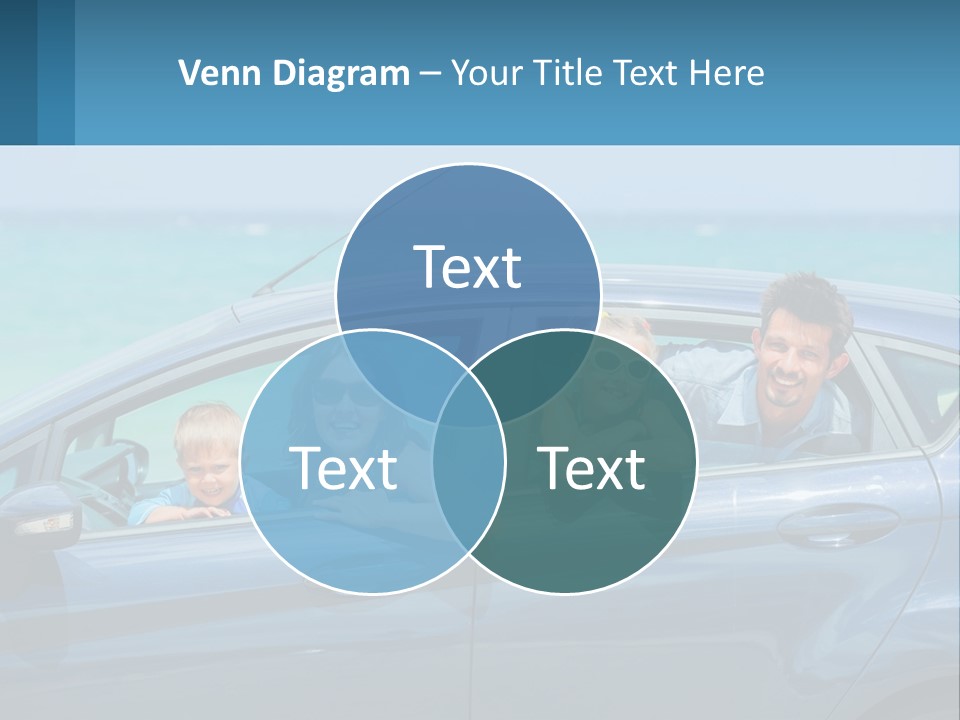 A Family In A Blue Car On The Beach PowerPoint Template