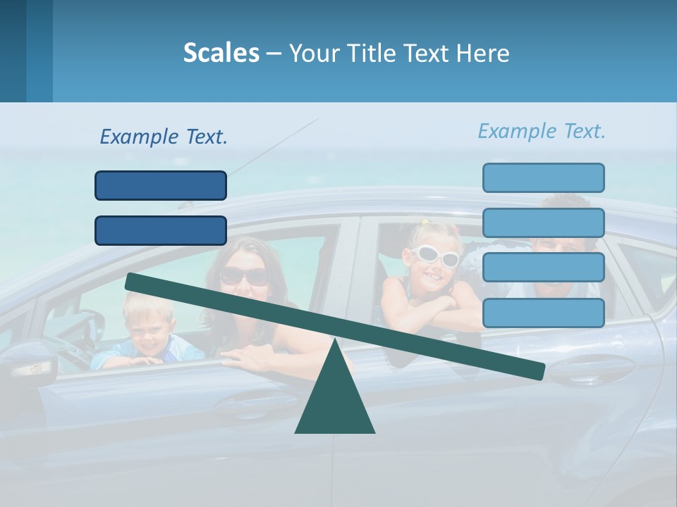 A Family In A Blue Car On The Beach PowerPoint Template