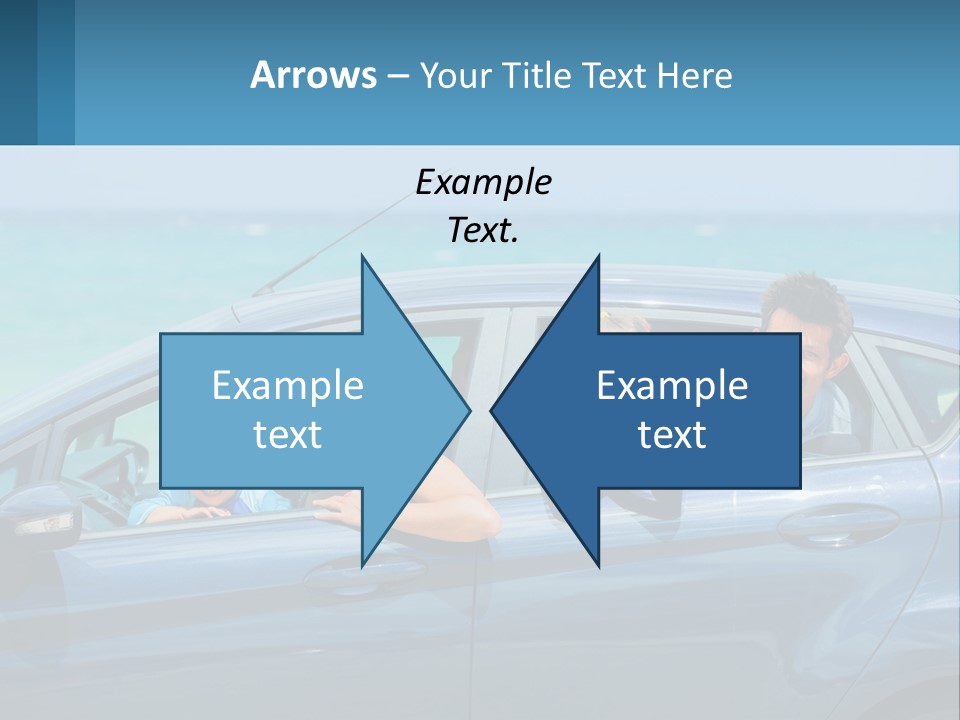 A Family In A Blue Car On The Beach PowerPoint Template