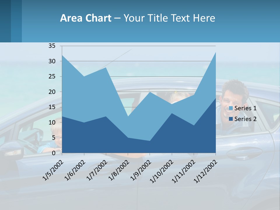A Family In A Blue Car On The Beach PowerPoint Template