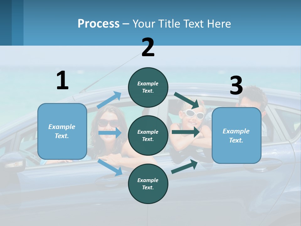 A Family In A Blue Car On The Beach PowerPoint Template