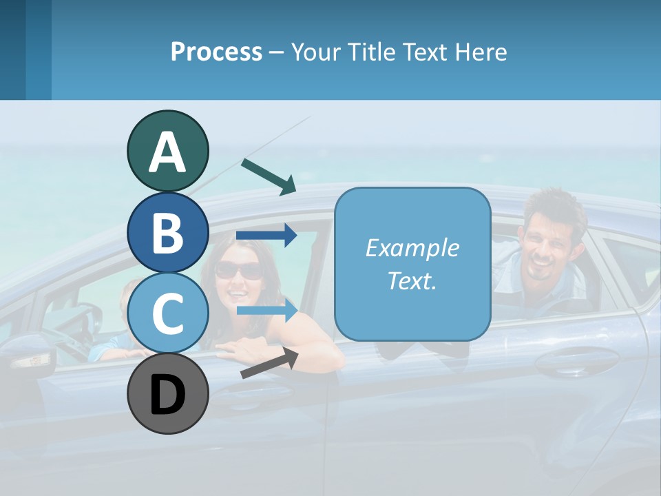 A Family In A Blue Car On The Beach PowerPoint Template
