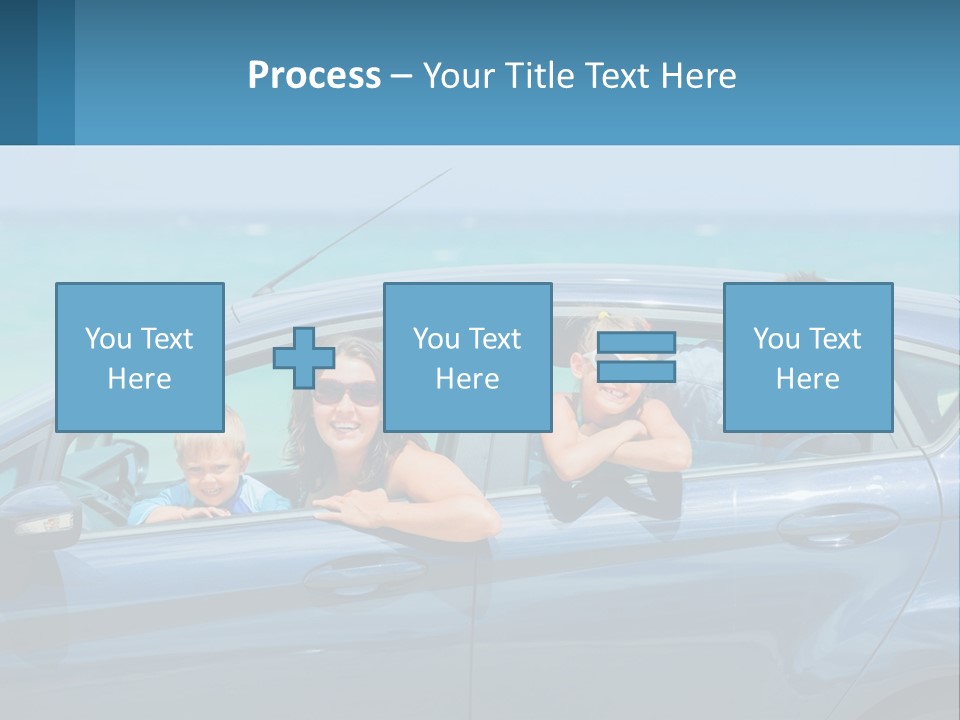A Family In A Blue Car On The Beach PowerPoint Template