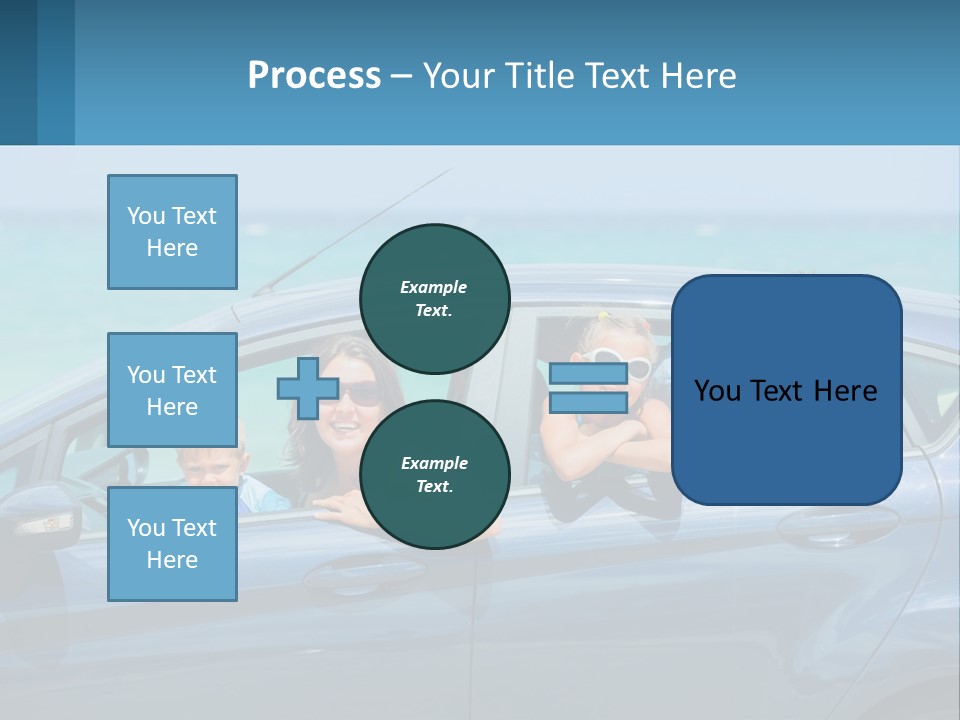 A Family In A Blue Car On The Beach PowerPoint Template