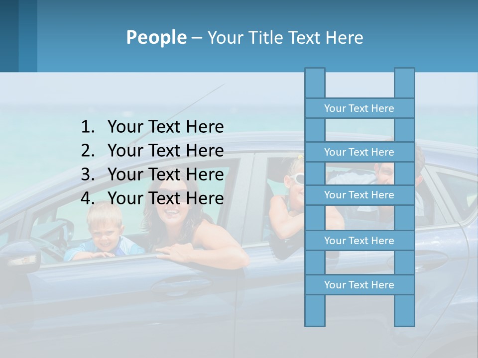 A Family In A Blue Car On The Beach PowerPoint Template
