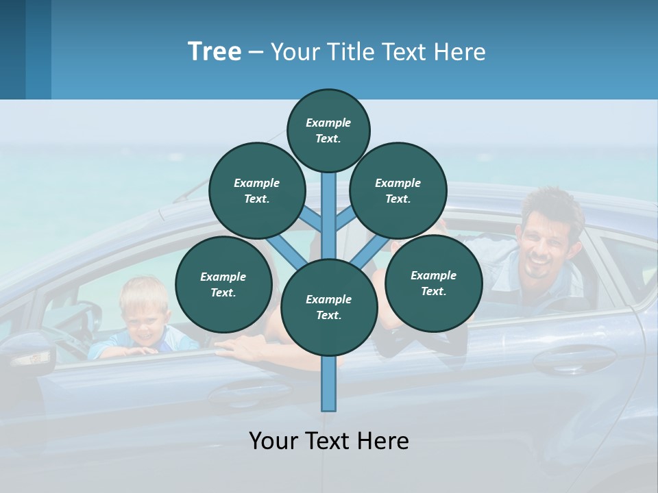 A Family In A Blue Car On The Beach PowerPoint Template