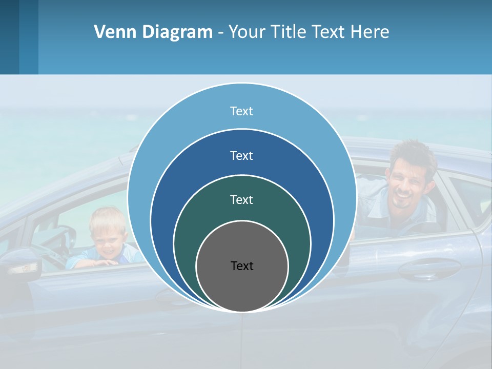 A Family In A Blue Car On The Beach PowerPoint Template
