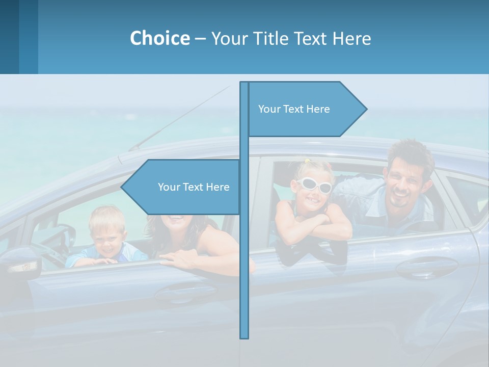 A Family In A Blue Car On The Beach PowerPoint Template