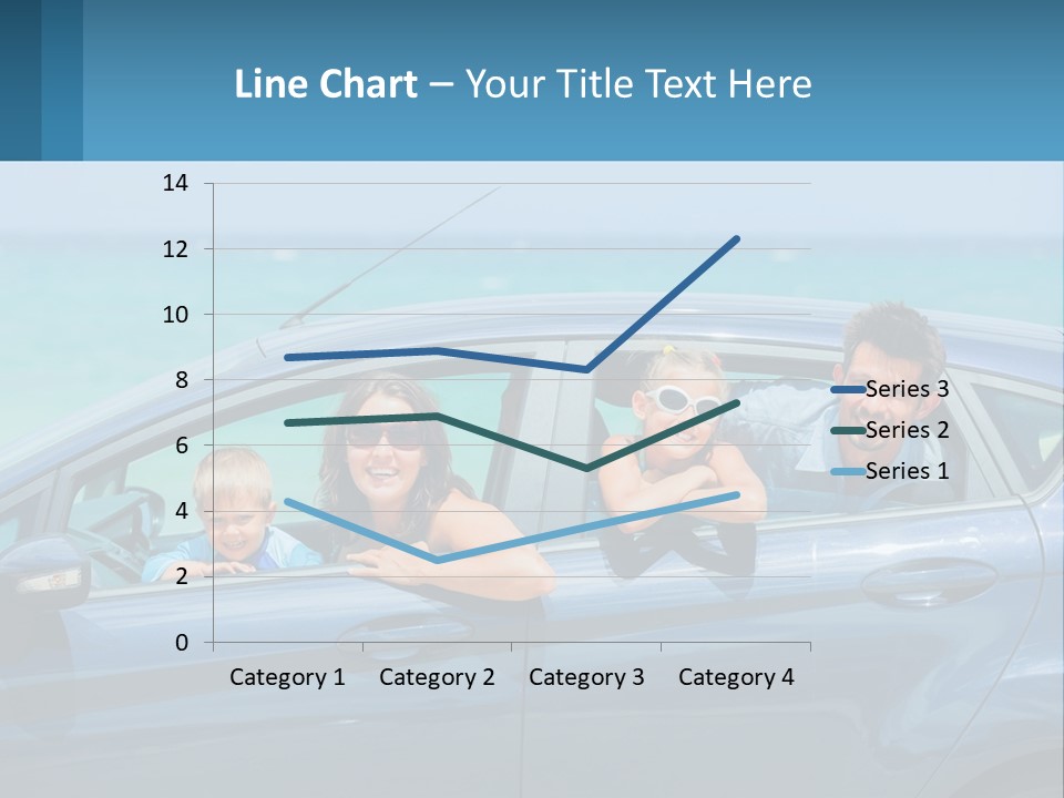 A Family In A Blue Car On The Beach PowerPoint Template