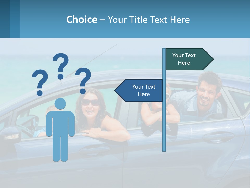 A Family In A Blue Car On The Beach PowerPoint Template
