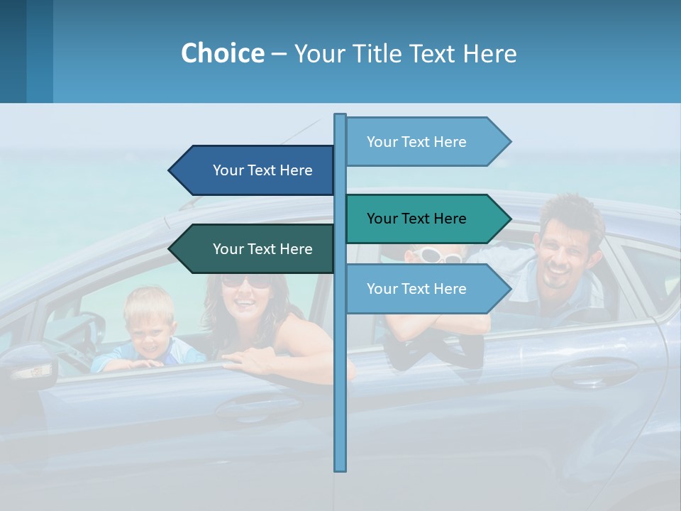 A Family In A Blue Car On The Beach PowerPoint Template