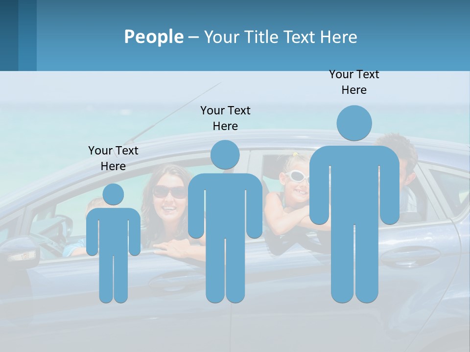 A Family In A Blue Car On The Beach PowerPoint Template