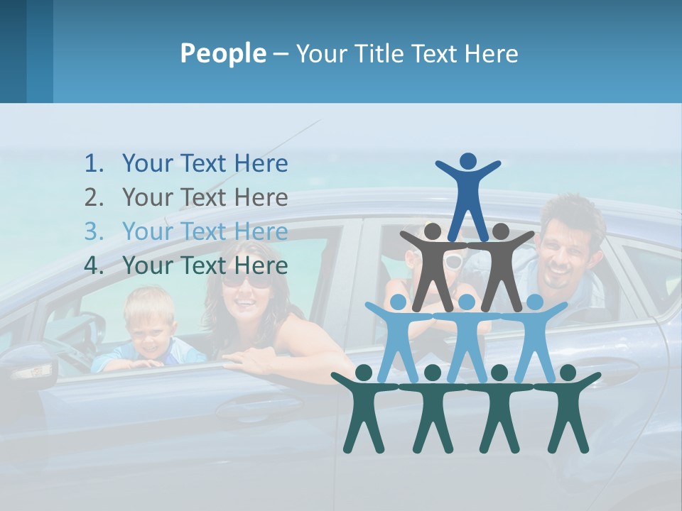 A Family In A Blue Car On The Beach PowerPoint Template