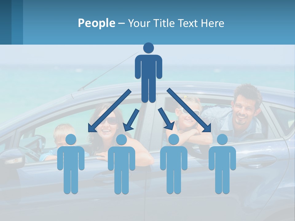 A Family In A Blue Car On The Beach PowerPoint Template