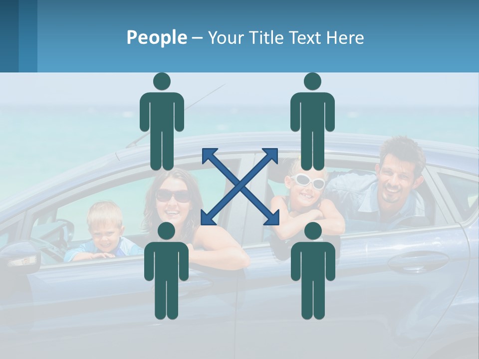A Family In A Blue Car On The Beach PowerPoint Template