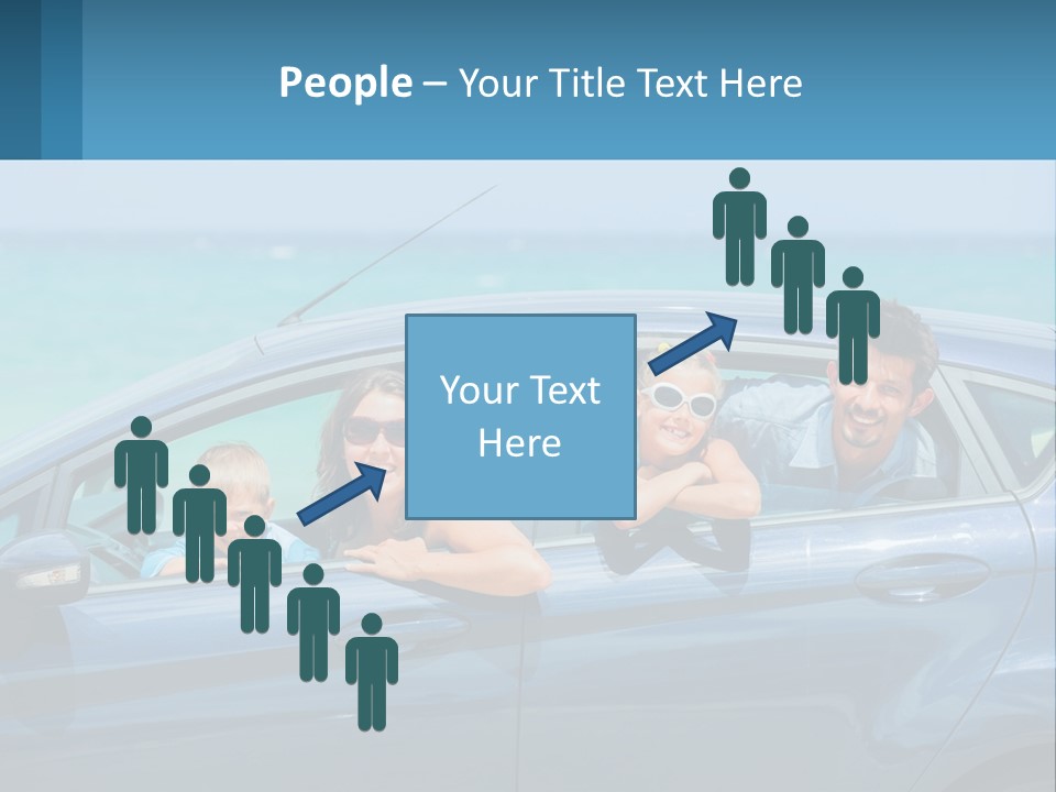 A Family In A Blue Car On The Beach PowerPoint Template