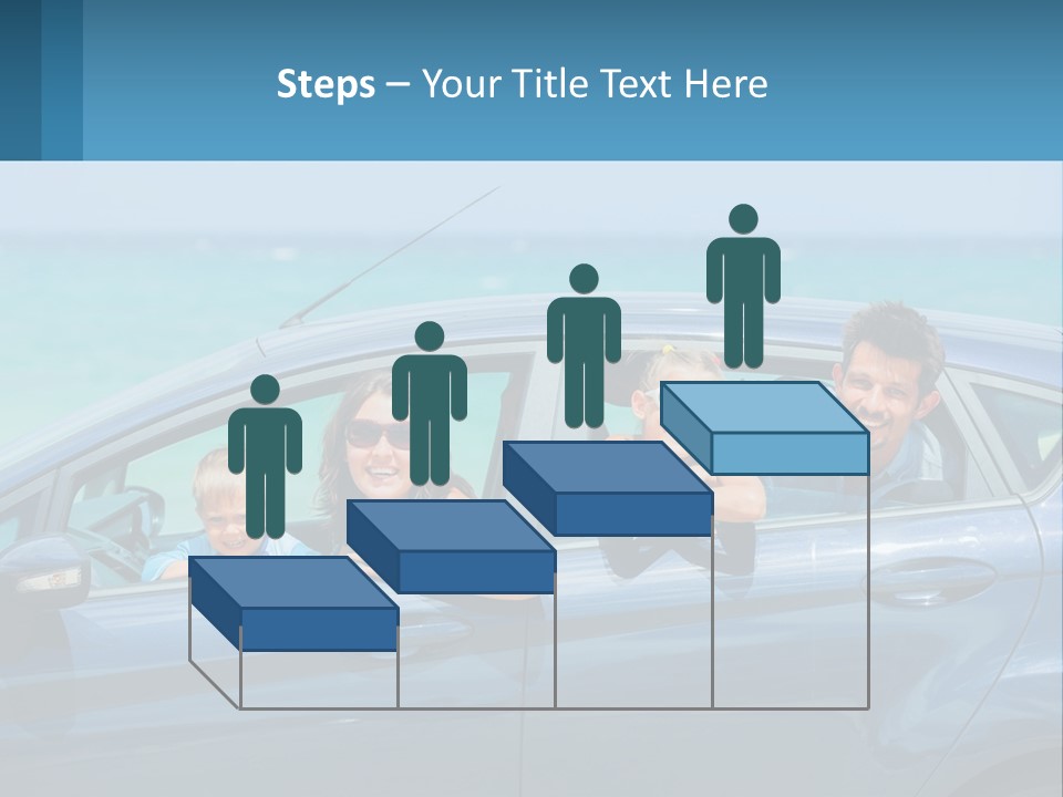 A Family In A Blue Car On The Beach PowerPoint Template