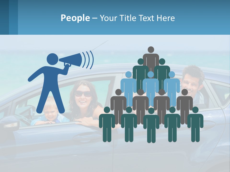 A Family In A Blue Car On The Beach PowerPoint Template