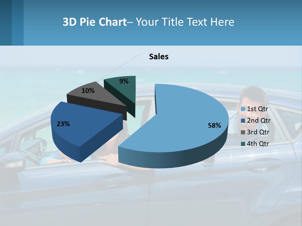 A Family In A Blue Car On The Beach PowerPoint Template
