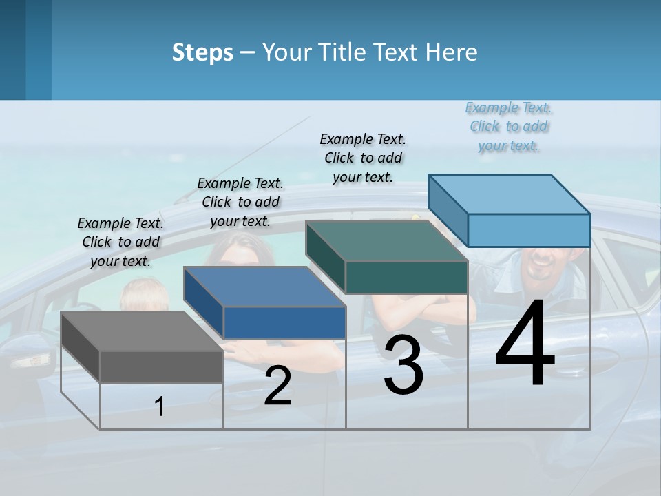 A Family In A Blue Car On The Beach PowerPoint Template
